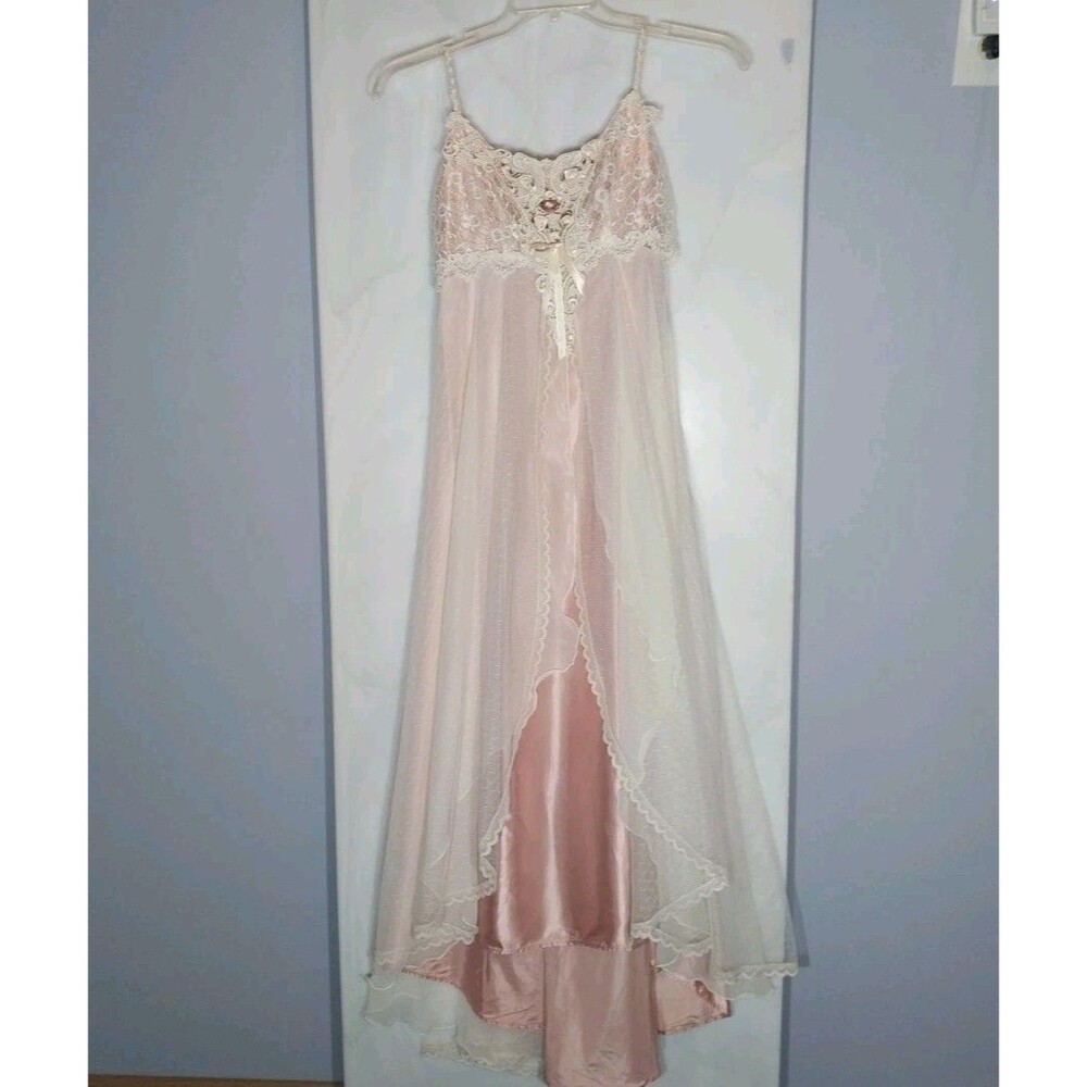 Vintage Loralie Pink Lace Chiffon Layered Slip Dress Fairycore Romantic Sz 4